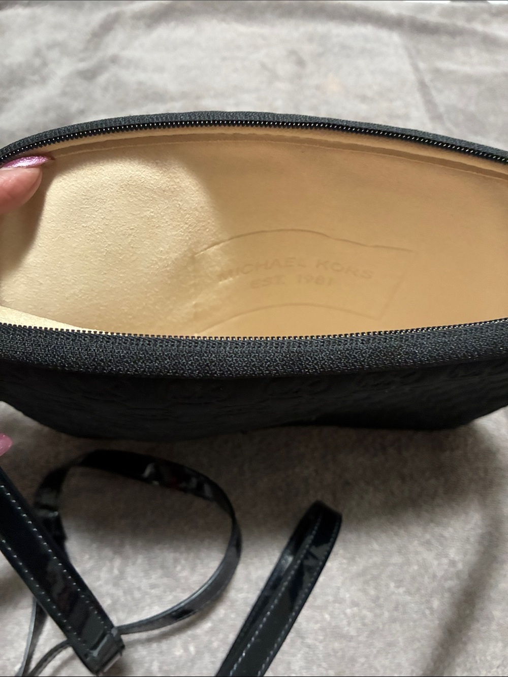 Michael Kors Black Embossed MK Crossbody Messenger Bag - Picture 3 of 3